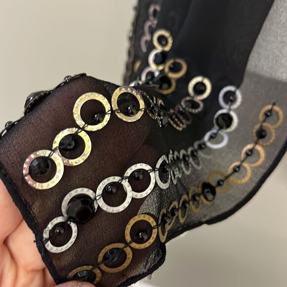 Steve Madden Sheer Black Scarf with Mixed Metal and Black Beads/Gem Accents-OS - Picture 11 of 11